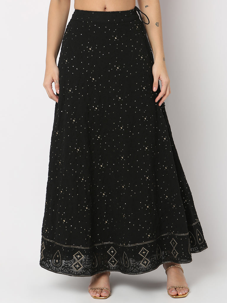 Flare Fit Mid Rise Embroidered Skirts