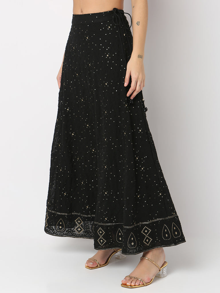 Flare Fit Mid Rise Embroidered Skirts