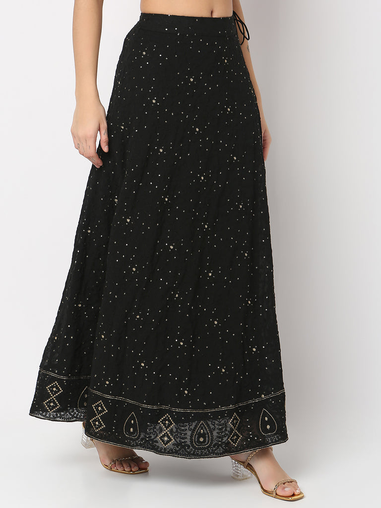 Flare Fit Mid Rise Embroidered Skirts