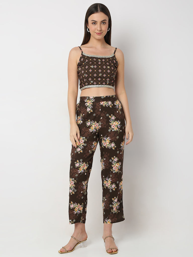 Carrot Crop Printed Crop Top & Pant with Jacket Set