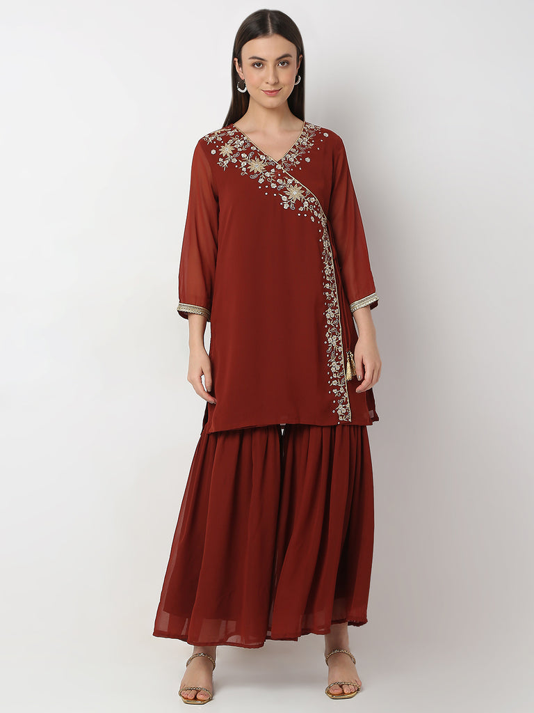 Regular Fit Embroidered Kurta & Sharara with Dupatta Set