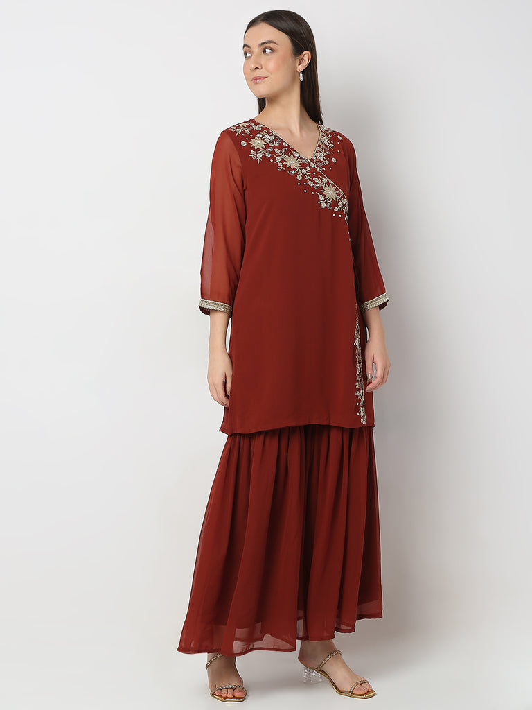 Regular Fit Embroidered Kurta & Sharara with Dupatta Set