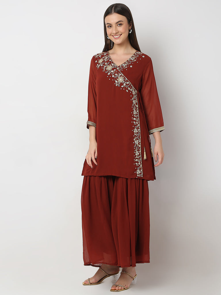 Regular Fit Embroidered Kurta & Sharara with Dupatta Set