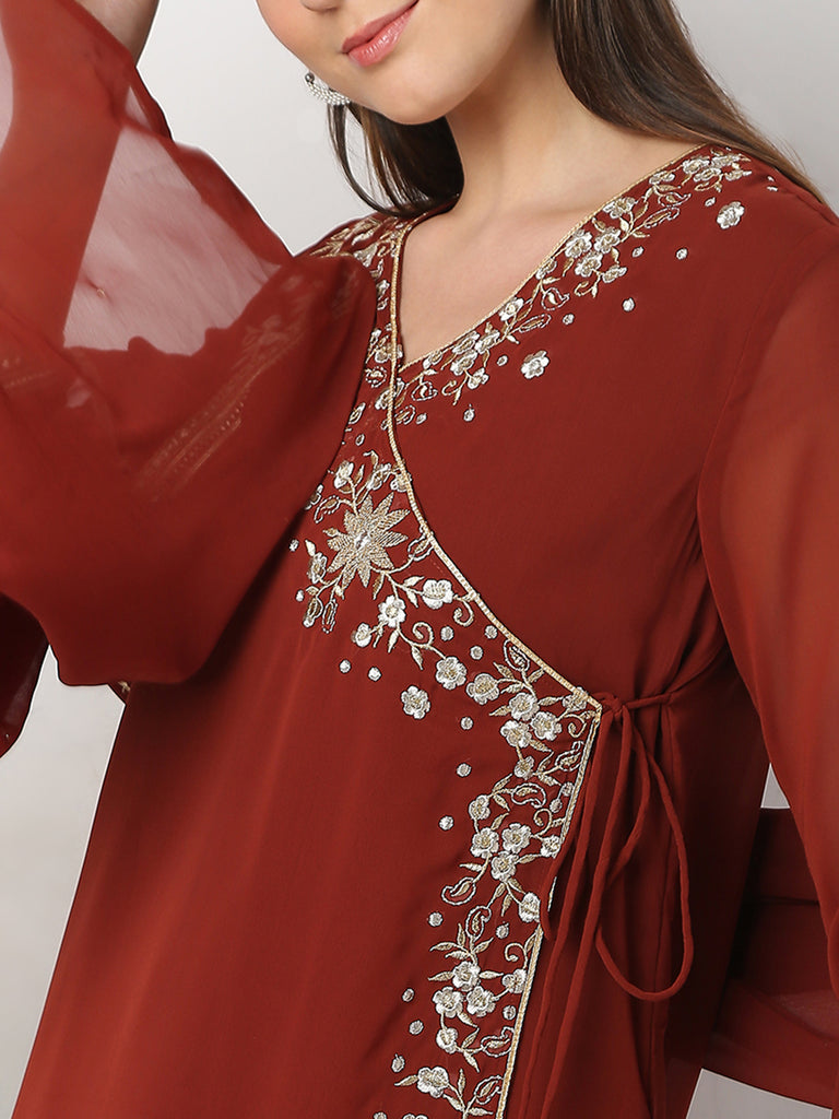 Regular Fit Embroidered Kurta & Sharara with Dupatta Set