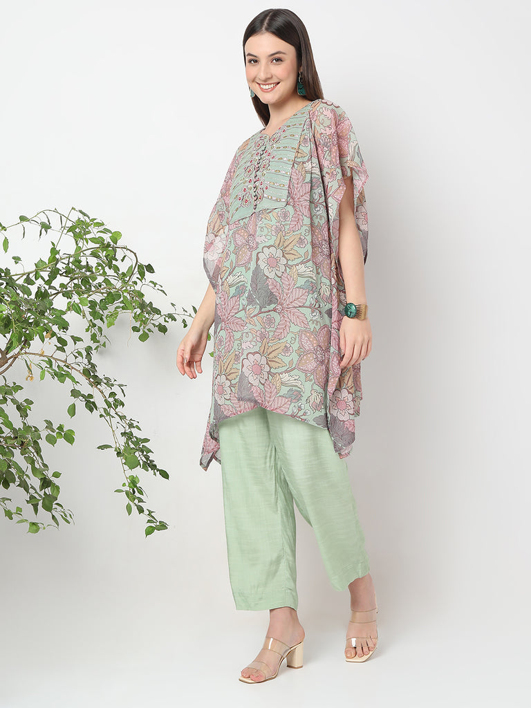 Flare Fit Printed Kaftaan Slip and Kurta with Pant Set