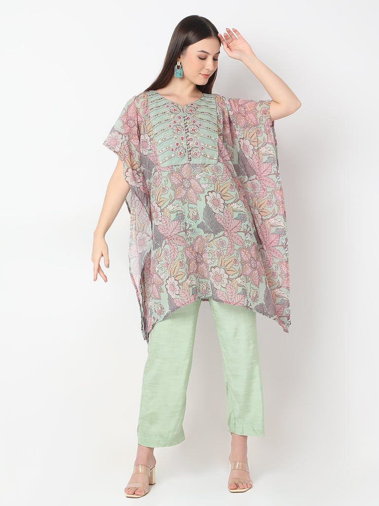 Flare Fit Printed Kaftaan Slip and Kurta with Pant Set