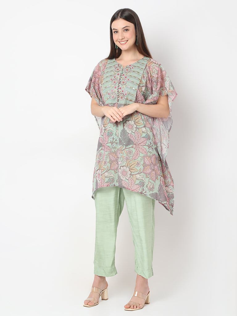 Flare Fit Printed Kaftaan Slip and Kurta with Pant Set