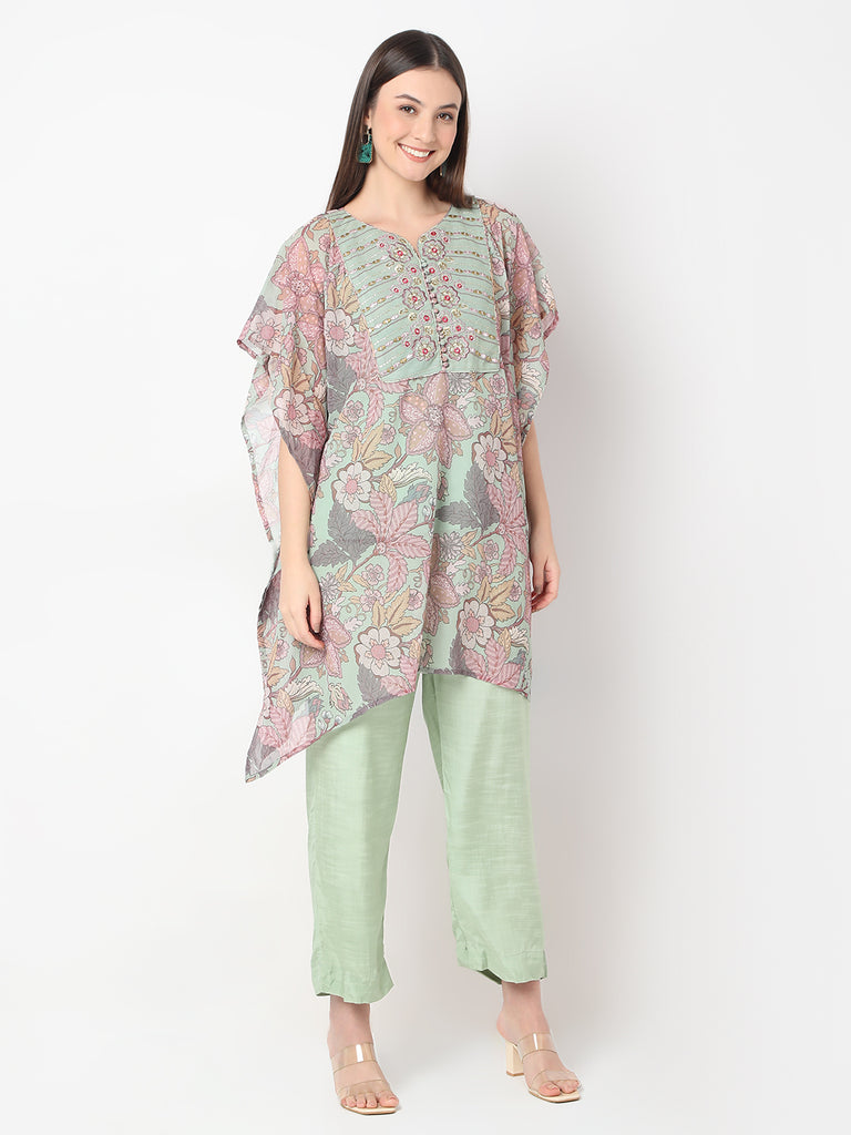 Flare Fit Printed Kaftaan Slip and Kurta with Pant Set