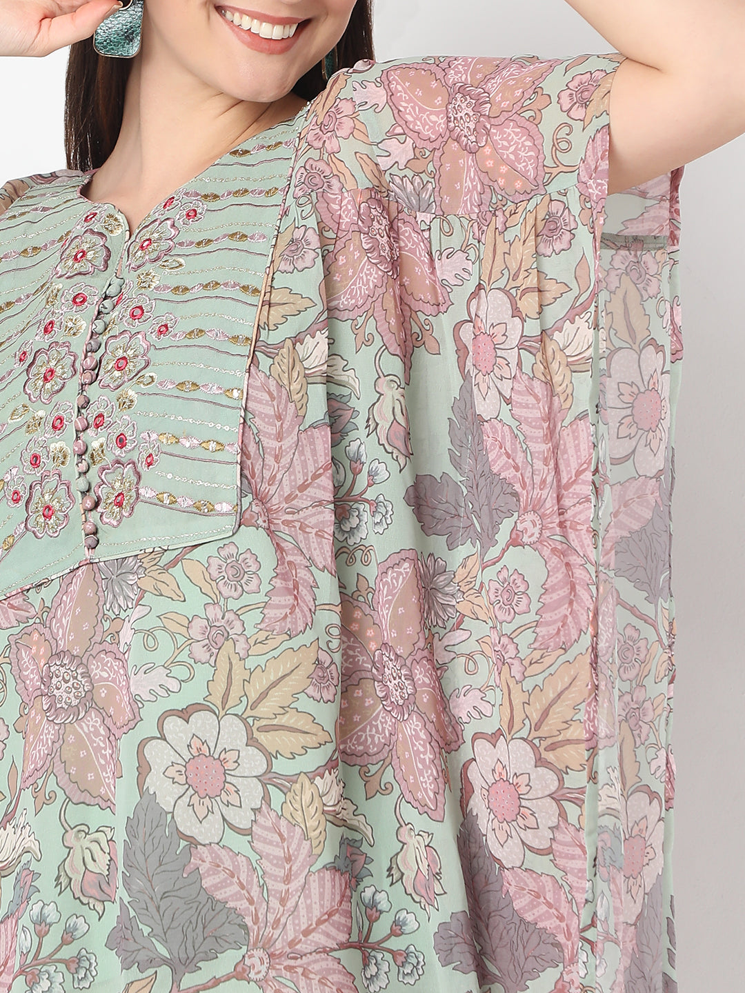 Flare Fit Printed Kaftaan Slip and Kurta with Pant Set