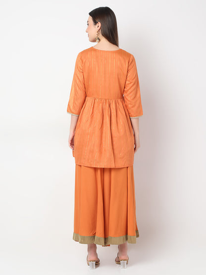 Regular Fit Solid A-Line Kurta and Palazzo with Dupatta Set
