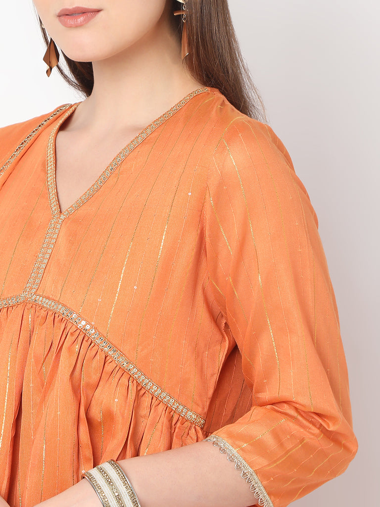 Regular Fit Solid A-Line Kurta and Palazzo with Dupatta Set