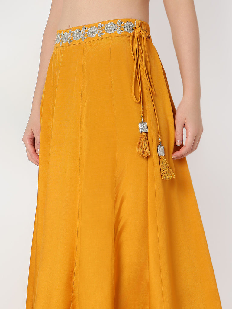 Flare Fit Embellished Crop Top and Skirt with Dupatta Set