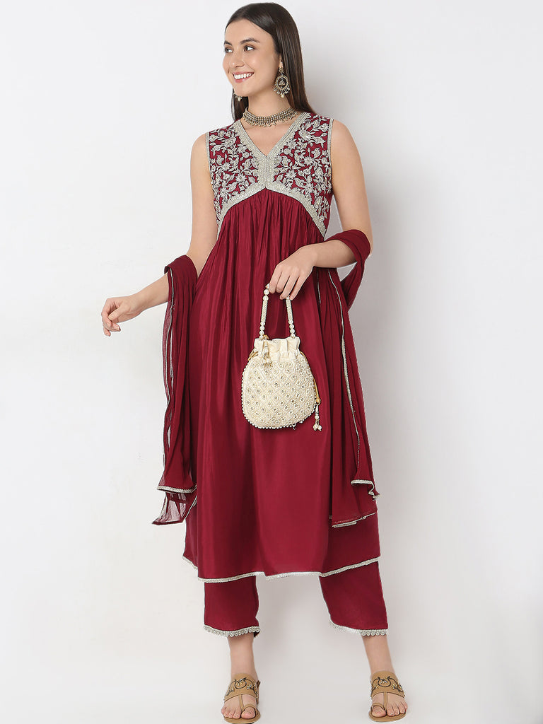 Regular Fit Embellished Kurta and Pant with Dupatta Set