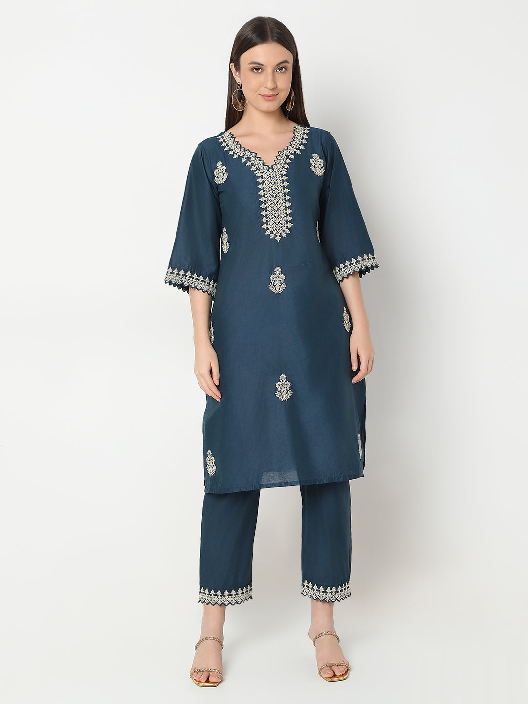 Straight Fit Embroidered Kurta and Pant with Dupatta Set