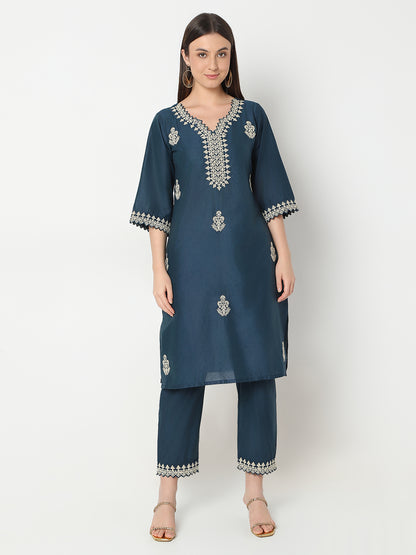 Straight Fit Embroidered Kurta and Pant with Dupatta Set