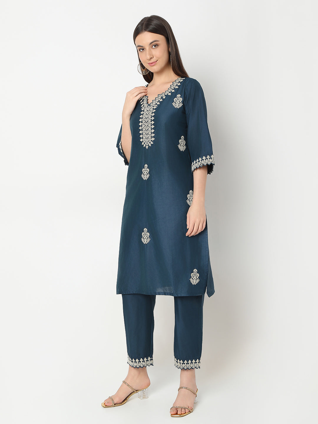 Straight Fit Embroidered Kurta and Pant with Dupatta Set