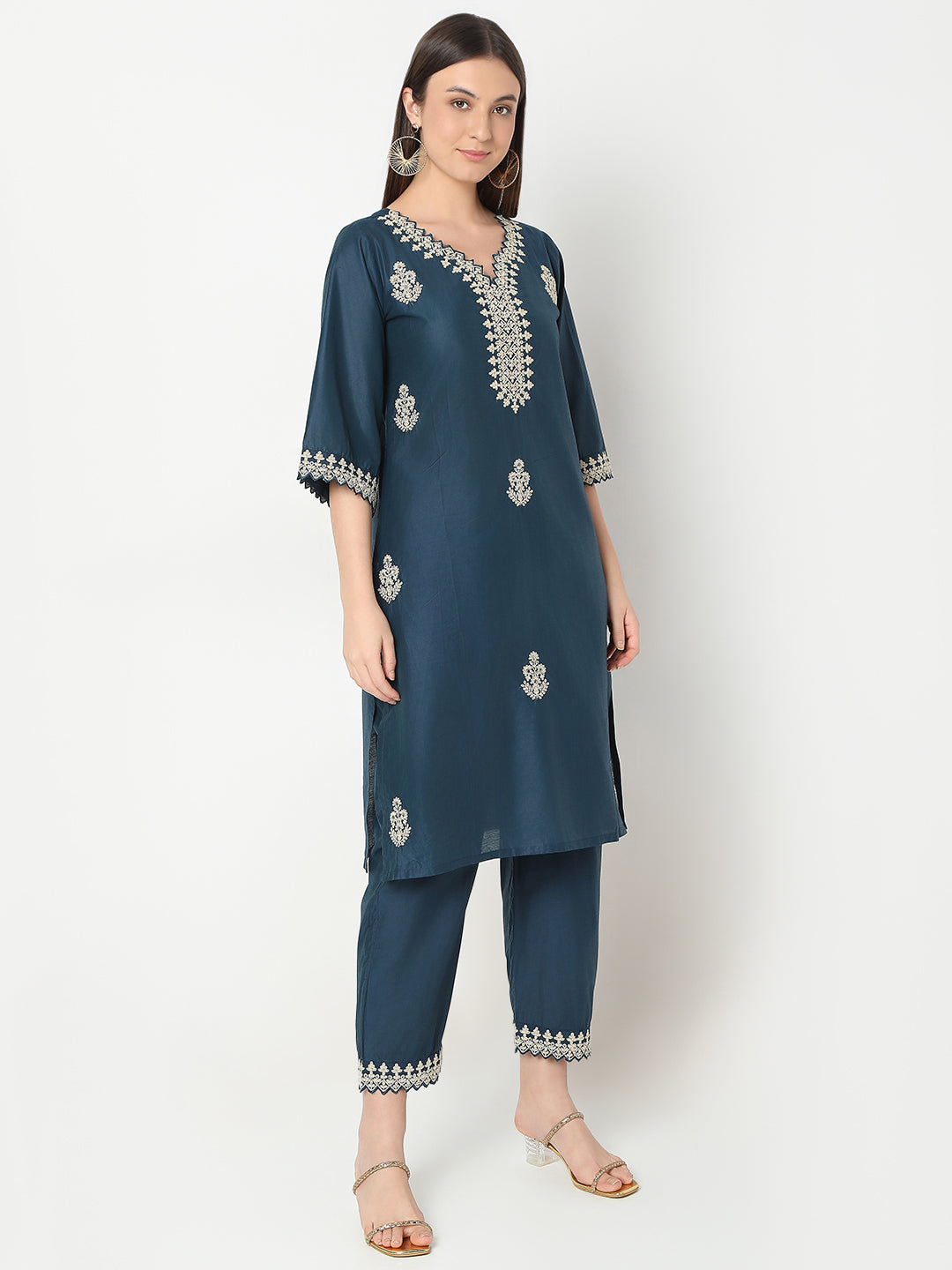 Straight Fit Embroidered Kurta and Pant with Dupatta Set