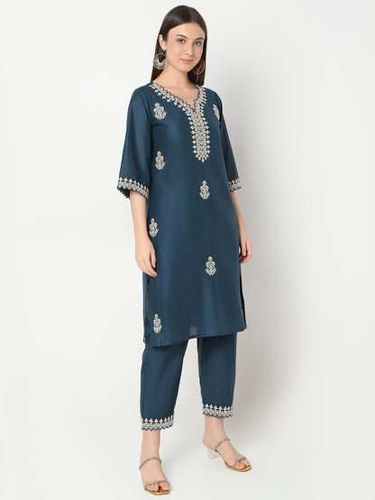 Straight Fit Embroidered Kurta and Pant with Dupatta Set