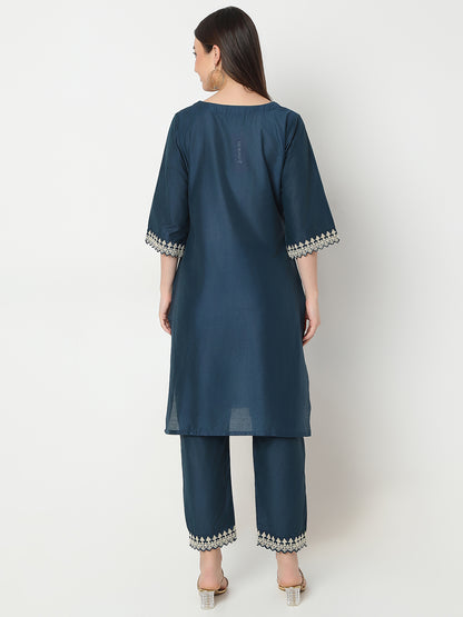 Straight Fit Embroidered Kurta and Pant with Dupatta Set