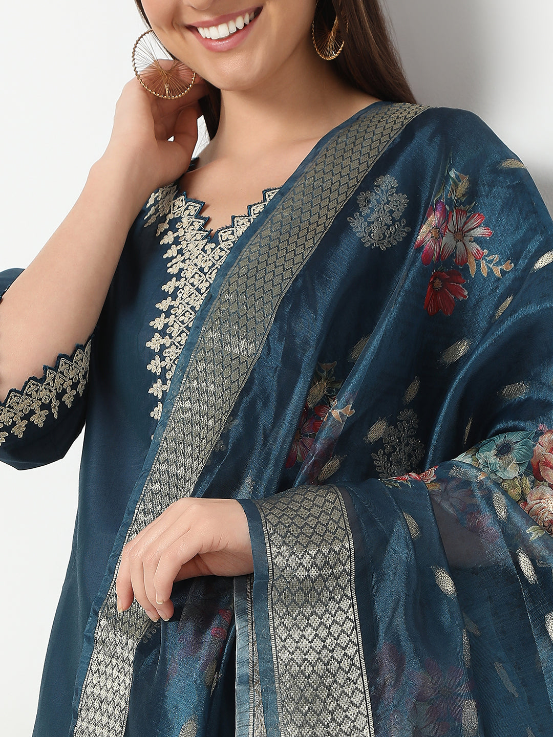 Straight Fit Embroidered Kurta and Pant with Dupatta Set