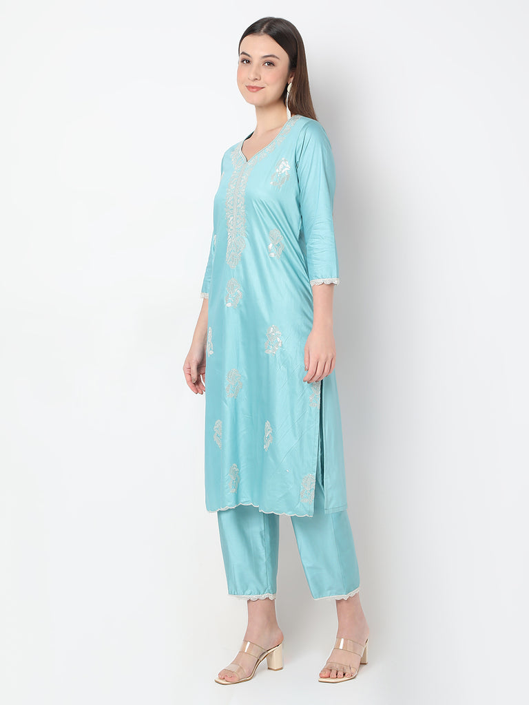 Straight Fit Embroidered Straight Kurta and Pant with Dupatta Set