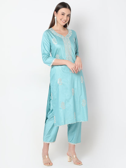 Straight Fit Embroidered Straight Kurta and Pant with Dupatta Set