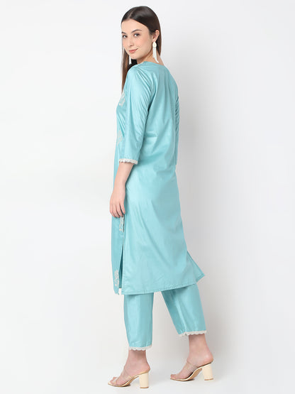 Straight Fit Embroidered Straight Kurta and Pant with Dupatta Set