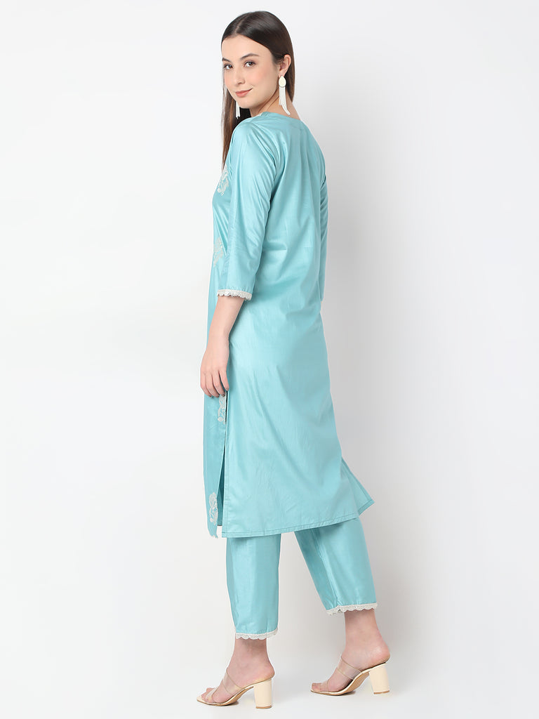 Straight Fit Embroidered Straight Kurta and Pant with Dupatta Set