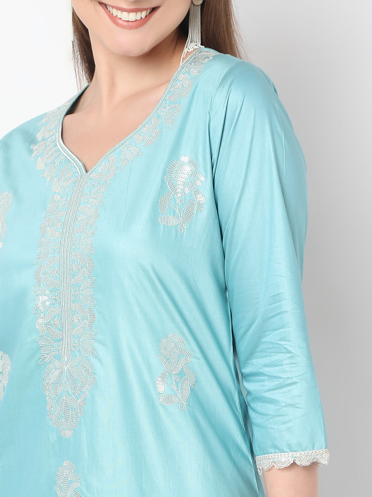 Straight Fit Embroidered Straight Kurta and Pant with Dupatta Set