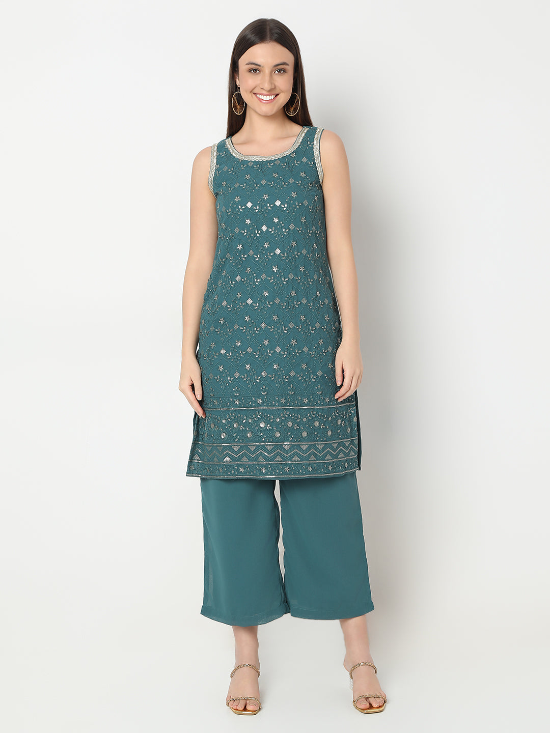 Straight Fit Embroidered Kurta and Pant with Dupatta Set