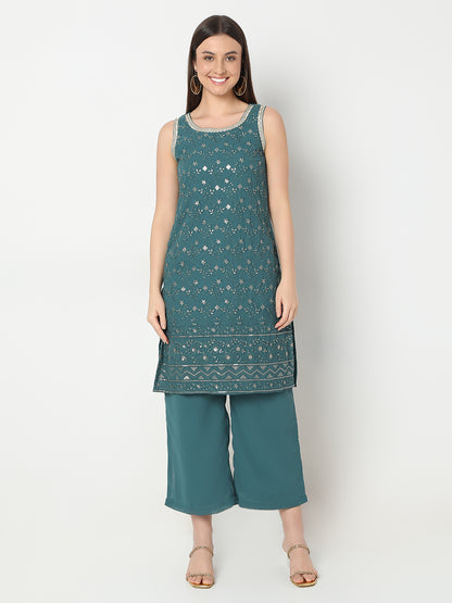 Straight Fit Embroidered Kurta and Pant with Dupatta Set