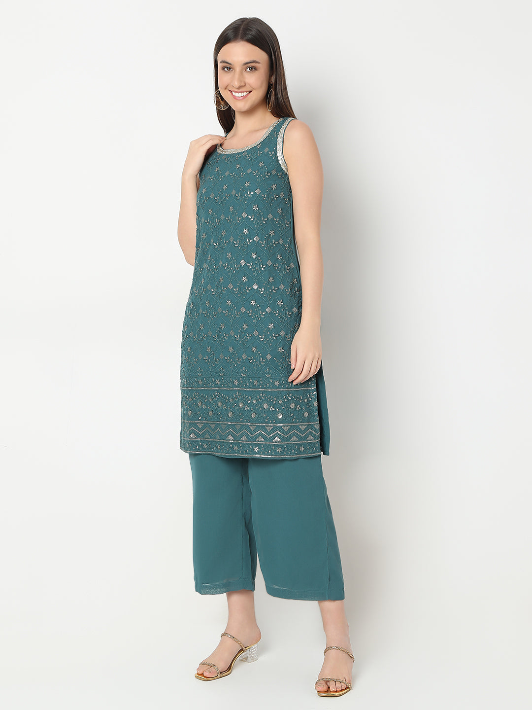 Straight Fit Embroidered Kurta and Pant with Dupatta Set