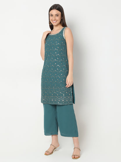 Straight Fit Embroidered Kurta and Pant with Dupatta Set