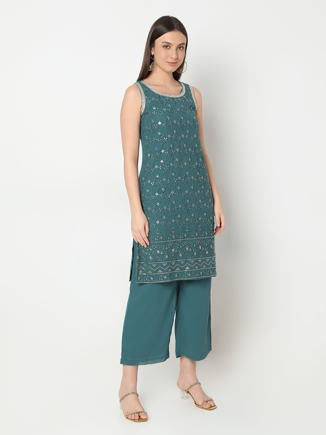 Straight Fit Embroidered Kurta and Pant with Dupatta Set