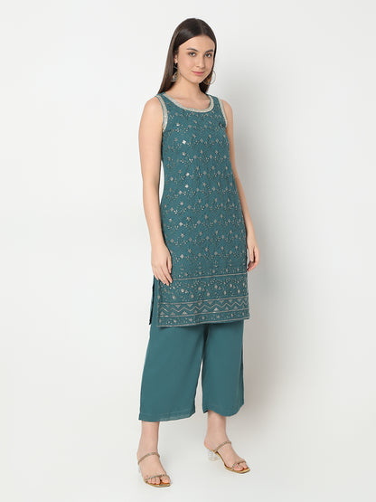 Straight Fit Embroidered Kurta and Pant with Dupatta Set