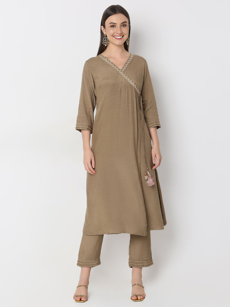 Regular Fit Solid Kurta and Pant with Dupatta Set