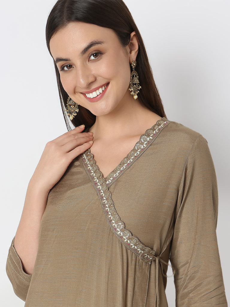 Regular Fit Solid Kurta and Pant with Dupatta Set