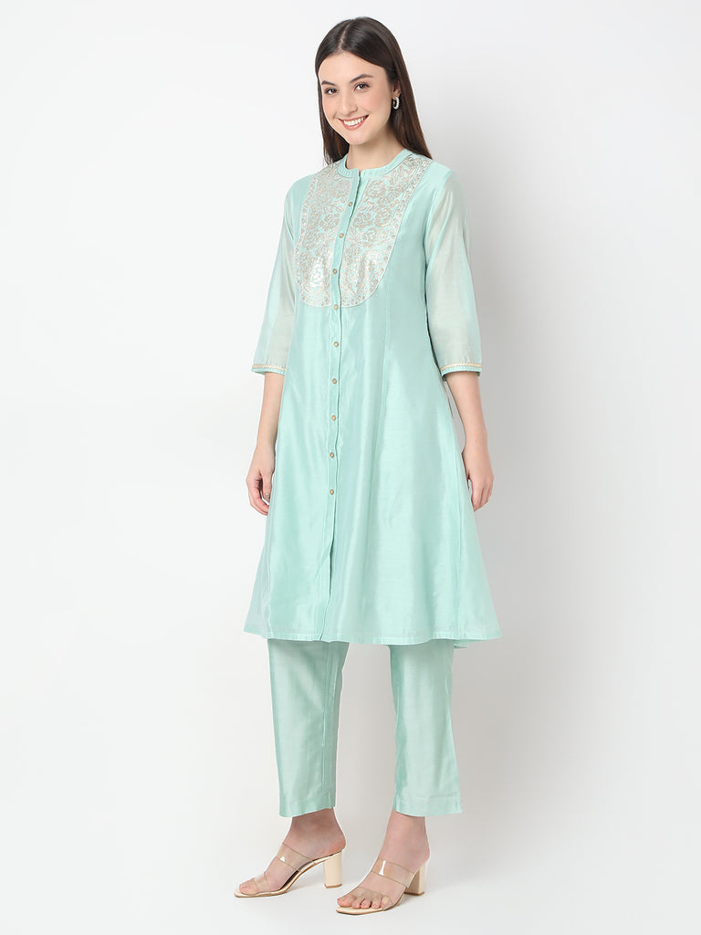 Straight Fit Embroidered A-Line Kurta and Pant with Dupatta Set