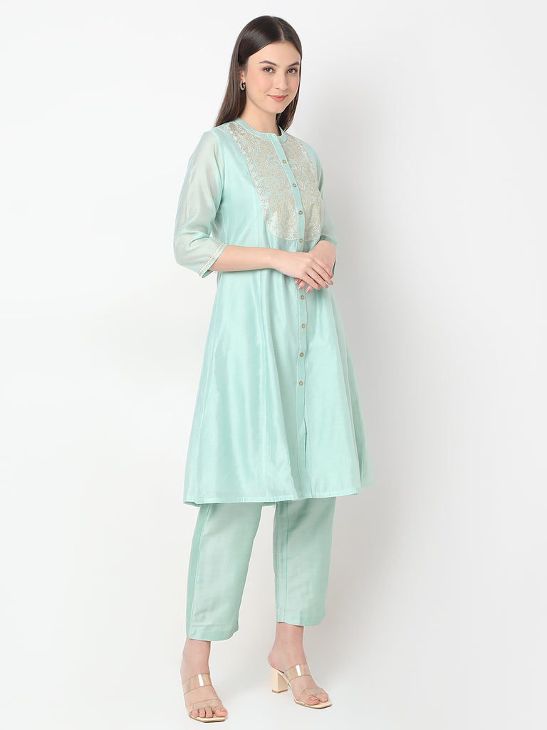 Straight Fit Embroidered A-Line Kurta and Pant with Dupatta Set