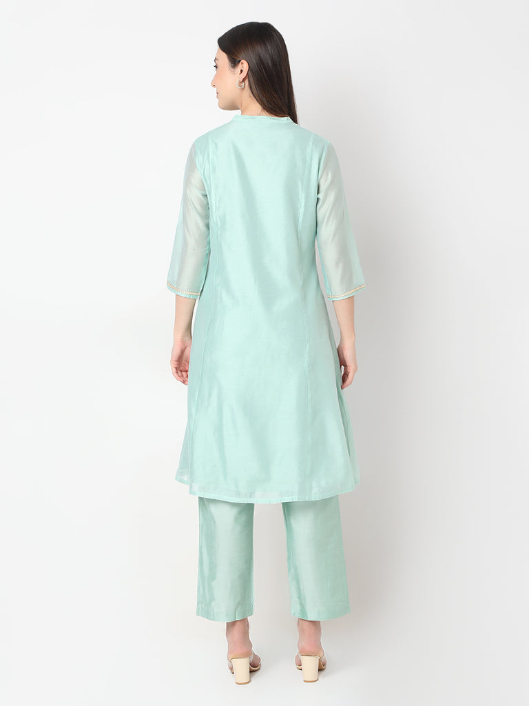 Straight Fit Embroidered A-Line Kurta and Pant with Dupatta Set