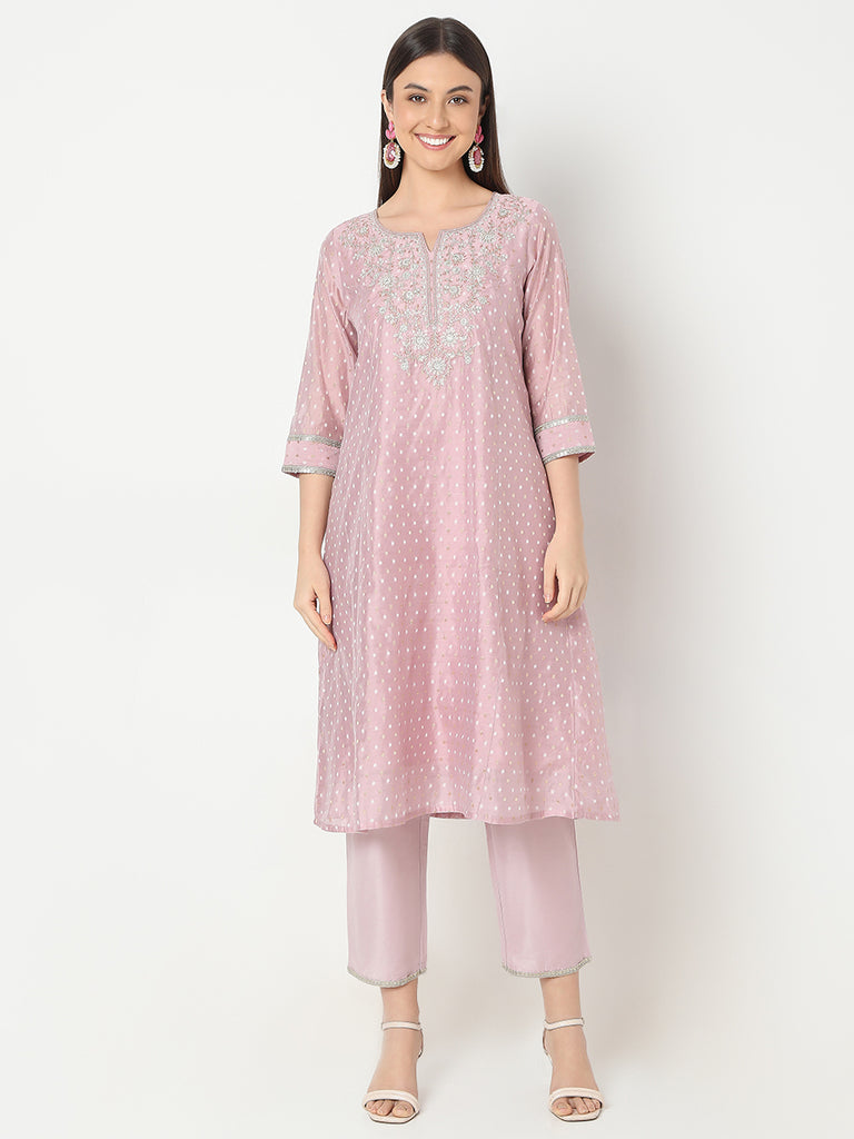 Flare Fit Embroidered Kurta and Pant with Dupatta Set