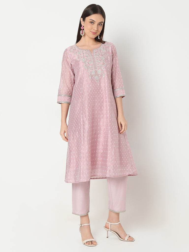 Flare Fit Embroidered Kurta and Pant with Dupatta Set