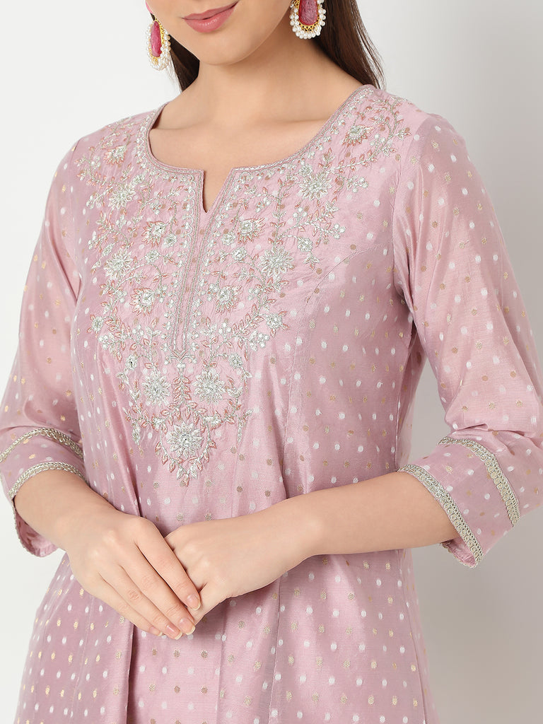 Flare Fit Embroidered Kurta and Pant with Dupatta Set