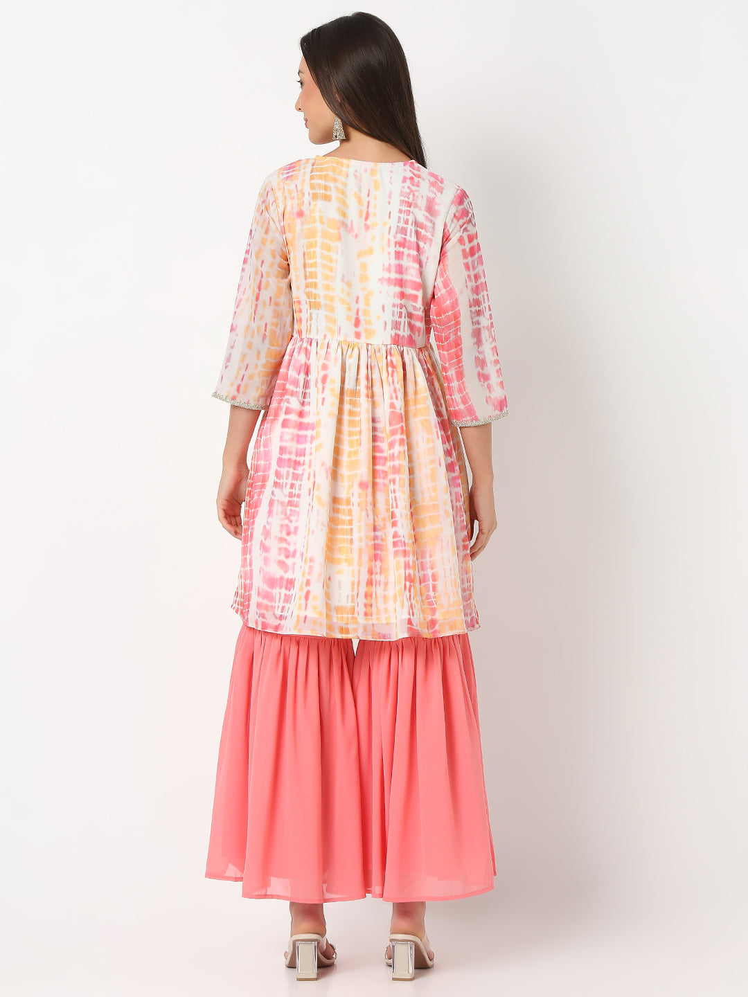 Flare Fit Printed Three-Fourth Sleeve Kurta and Sharara with Dupatta set