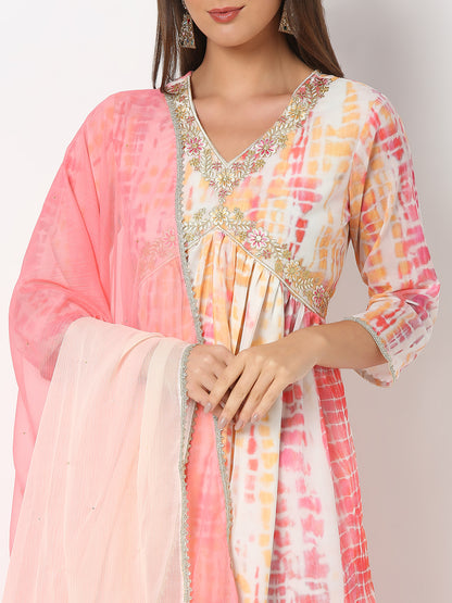 Flare Fit Printed Three-Fourth Sleeve Kurta and Sharara with Dupatta set