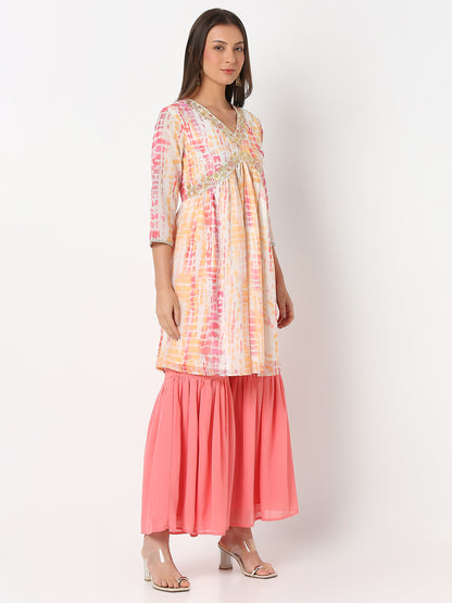 Flare Fit Printed Three-Fourth Sleeve Kurta and Sharara with Dupatta set