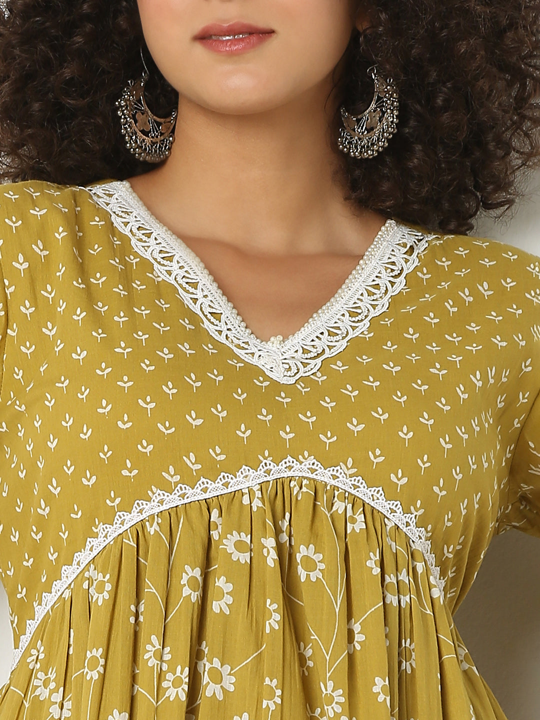 Flare Fit Printed V-Neck Three-Fourth Sleeve Kurta and Pant Set