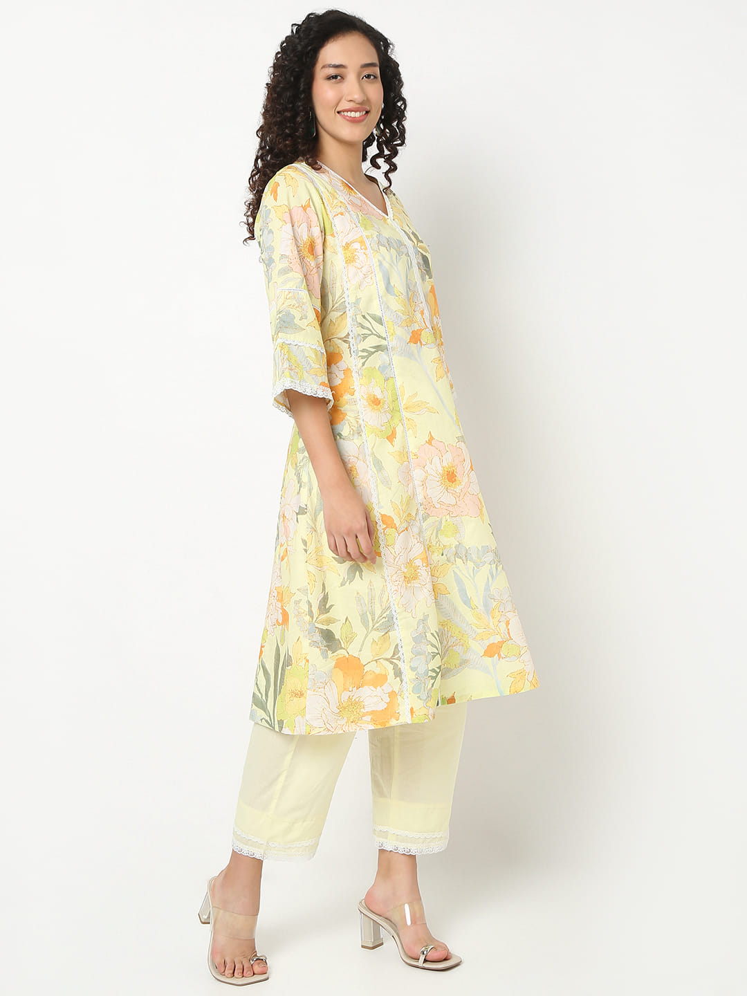 Flare Fit Printed V-Neck Kurta With Pant Set