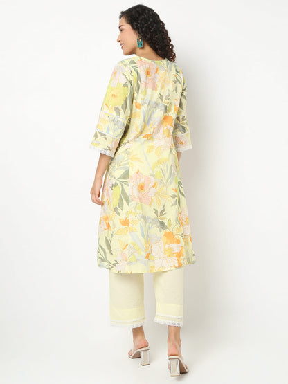 Flare Fit Printed V-Neck Kurta With Pant Set