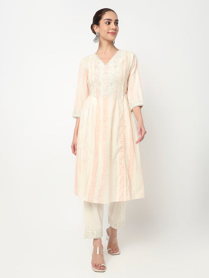 V-Neck Embroidered A-Line Kurta and Pant with Dupatta Set